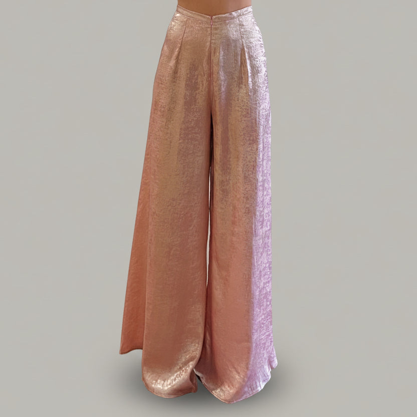 R6 - Regular Pants lụa Nhũ Hồng ánh silver