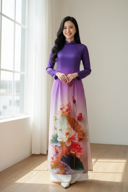 A53 - Áo Dài Tiêu Giao Tím Hoa Sen | Áo Only