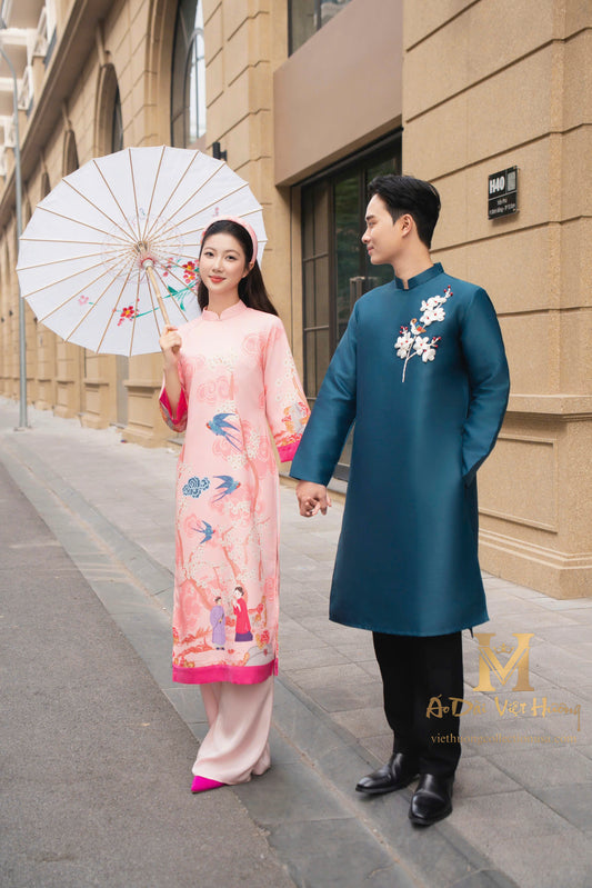 F26 - Blue Teal Men’s Áo Dài Ý Xuân (Family Áo Dài)