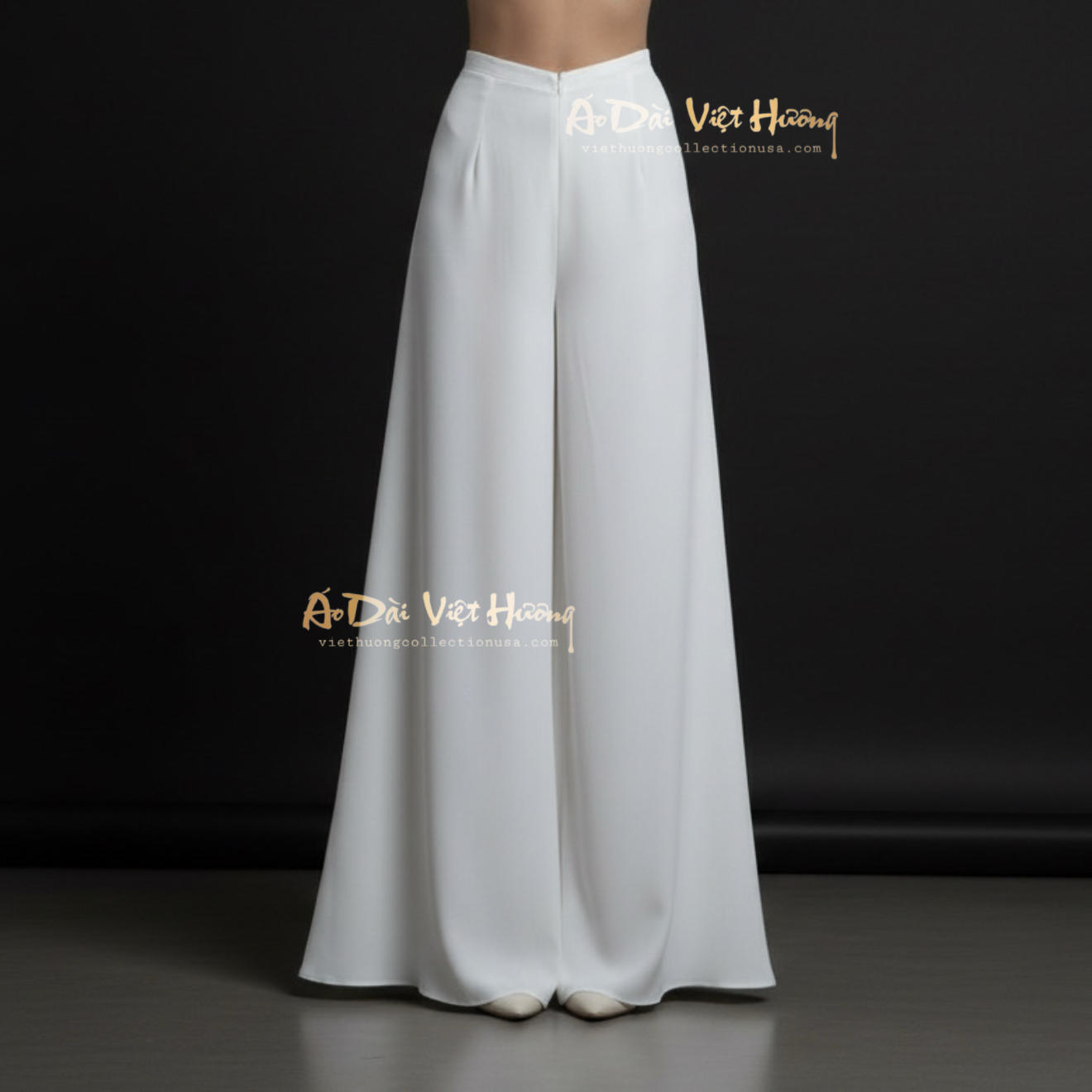 R2 - White Regular Pants Tô Châu Silk (Quần Trắng Ống Xéo Lụa Tô Châu)