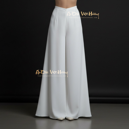 R2 - White Regular Pants Tô Châu Silk (Quần Trắng Ống Xéo Lụa Tô Châu)