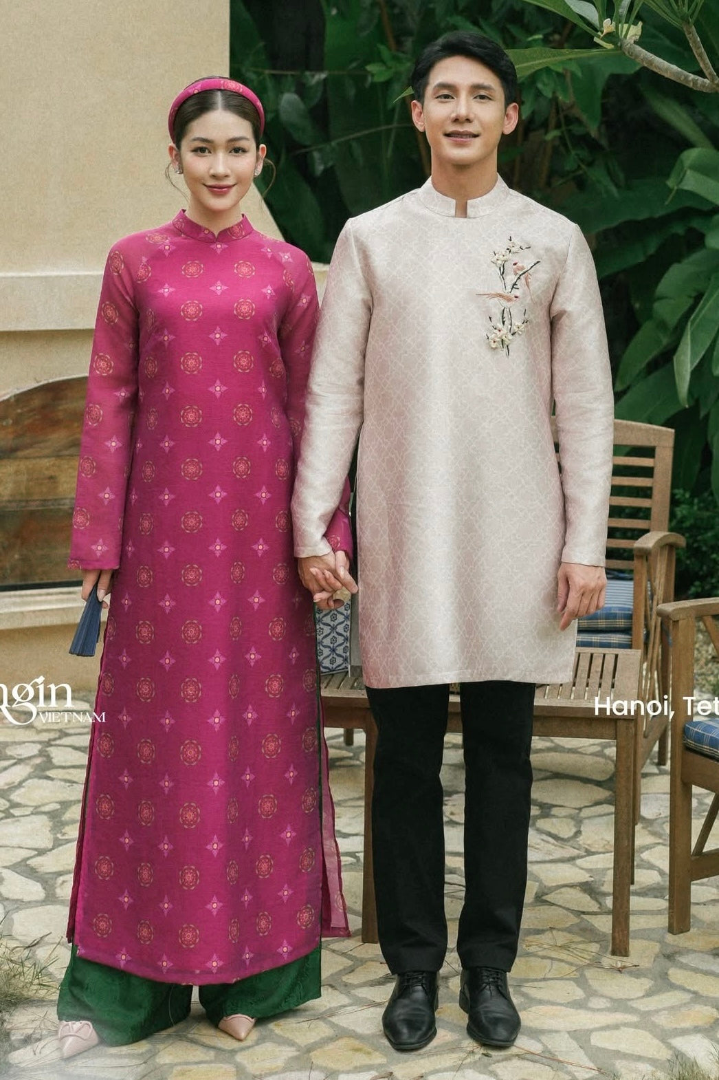 F39 - Women’s Set Áo Dài Hồng Phúc - kèm quần (Family Áo Dài)