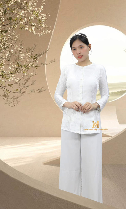 B38 - Áo Bà Ba Gấm Pure White