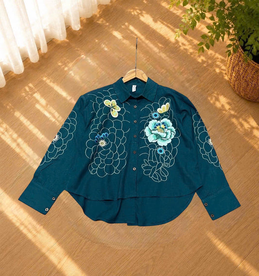 L62->L64 - Áo Linen Blend Thêu Hoa. Final sale (no return/exchange).