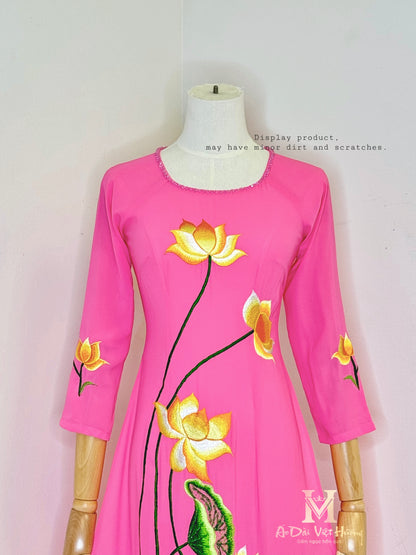 TK85 - Embroidery Design Áo Dài Lotus Pink. *Display Product (Final Sale)