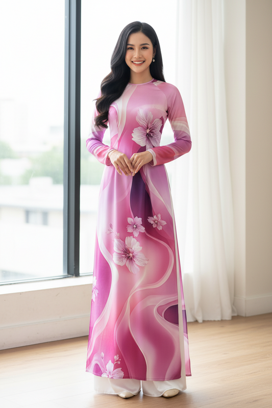 A59 - Áo Dài Lụa Tiêu Giao Hồng Tím | Áo Only