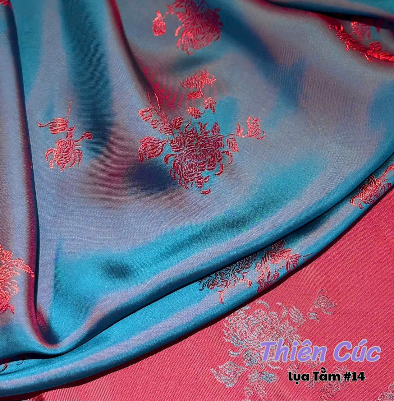 B2 - Áo Bà Ba Gấm Lụa Thiên Cúc Blue Teal