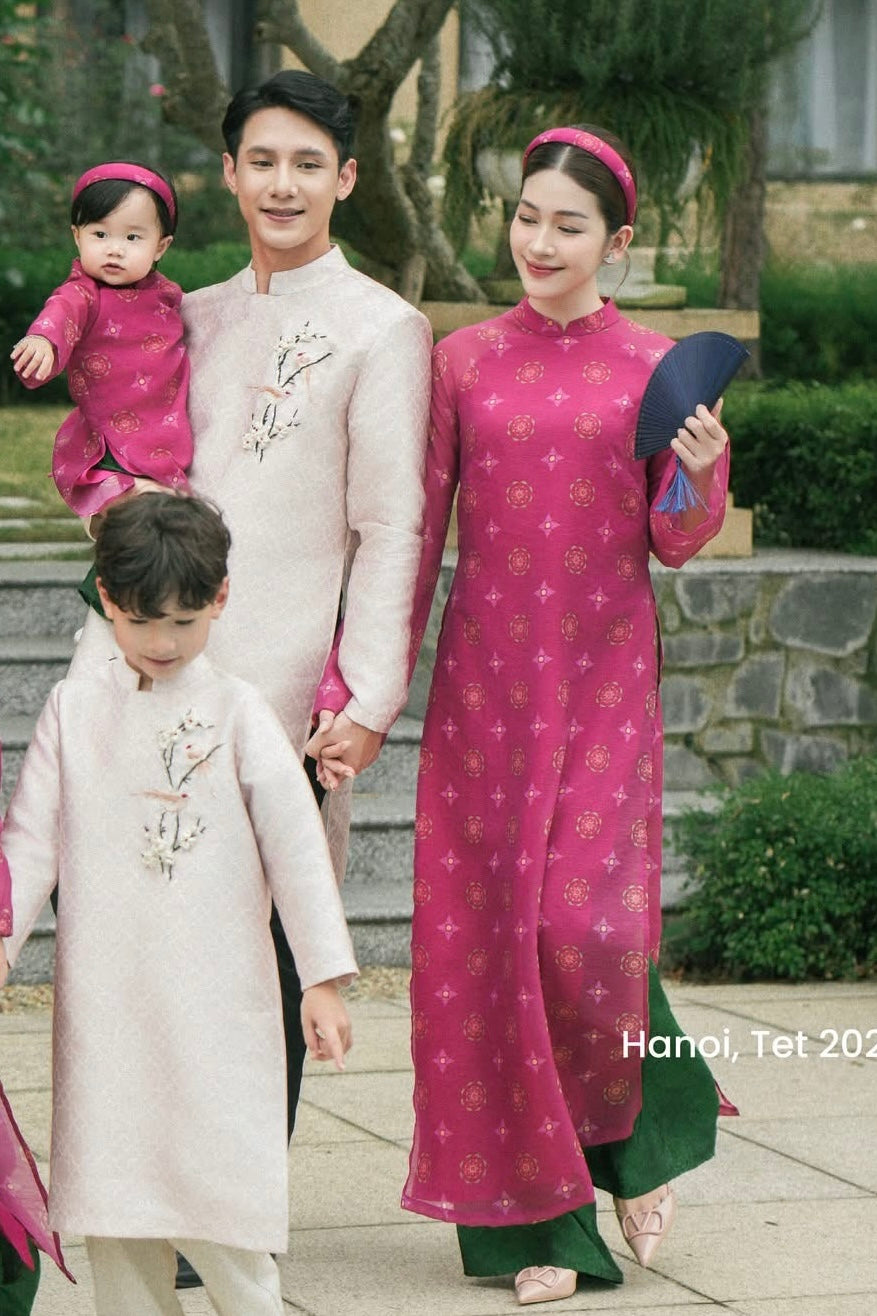 F39 - Women’s Set Áo Dài Hồng Phúc - kèm quần (Family Áo Dài)