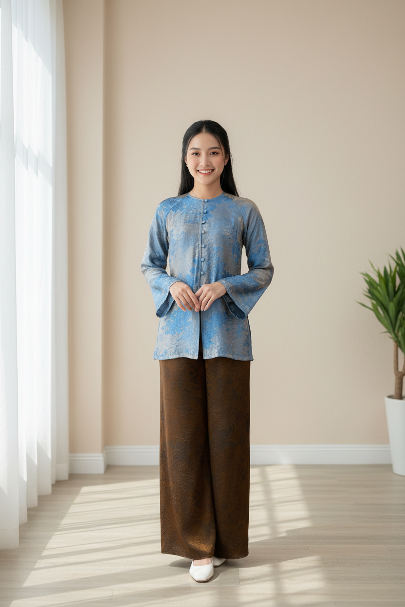 B4 - Áo Bà Ba Tencel Xanh | Áo only