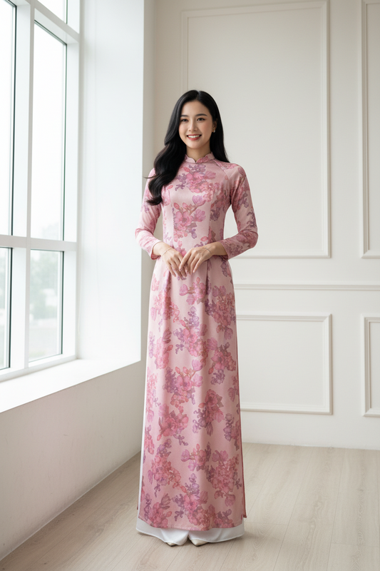 A35 - Áo Dài Lụa Tiêu Giao Xà Cừ Hồng/Tím