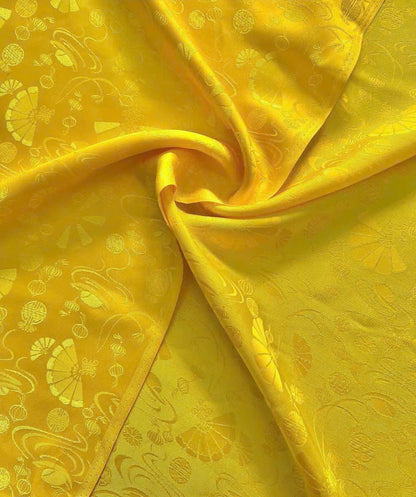 110 - Bright Yellow Teal Thái Tuấn Phố Cổ Silk Áo Dài (Áo Dài Gấm Thái Tuấn Phố Cổ Vàng). Final sale (no return/exchange)