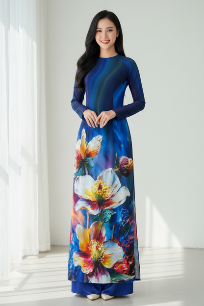 A40 - Áo Dài Chiffon Blue/Green | Áo Only