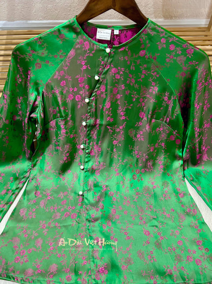 B4 - Áo Bà Ba Gấm Xanh hoa nhí hồng | Áo Only