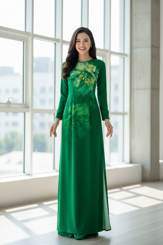 A152 - Áo Dài Lụa Tiêu Giao in Green | Áo Only