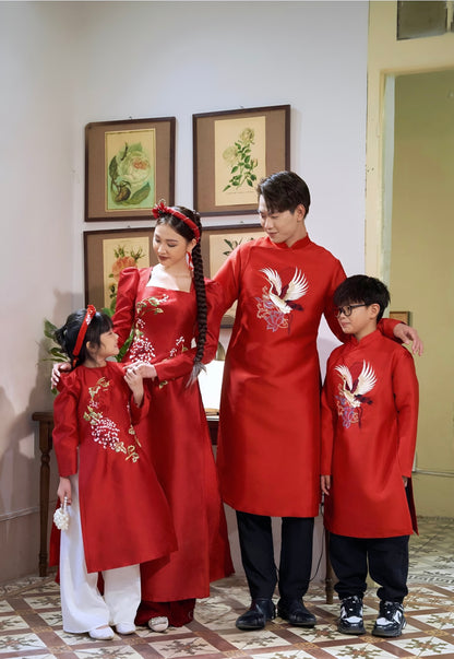 733 - Girl’s Áo Dài Tân Xuân Red - kèm quần (Family Ao Dai)