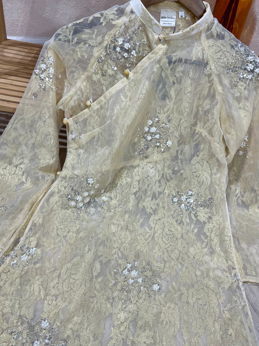 A08 - Áo Dài Ngũ Thân Ren Ánh Đồng