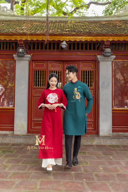 F6 - Women’s Set Áo Dài Red Kim Ngân - kèm quần (Family Áo Dài)