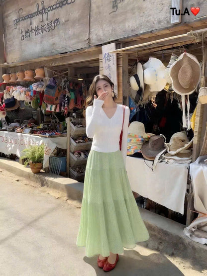 S11->15 - Skirt Voan Chiffon Chấm Bi