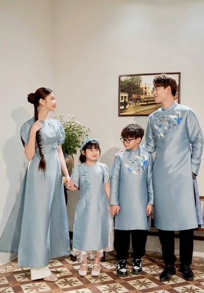 763 - Girl’s Áo Dài Thanh Vân Light Blue - kèm váy (Family Ao Dai). Final sale (no return/exchange)