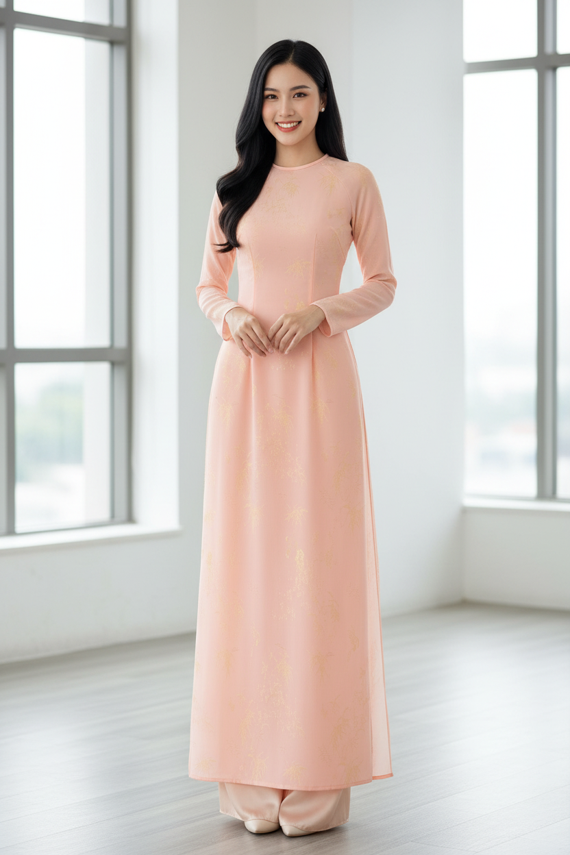 A148 - Áo Dài Tencel Titan Cam Đào | Áo Only