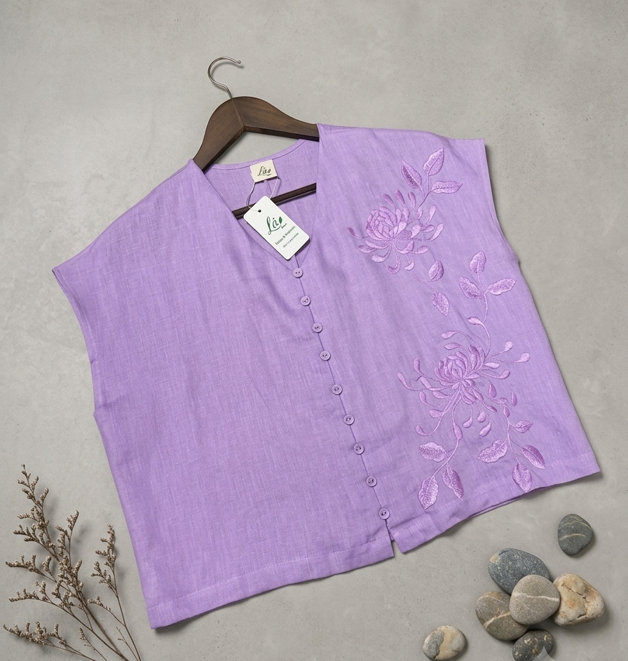 L108->118 - Áo Linen Tưng Pre Thêu Đơn Sắc