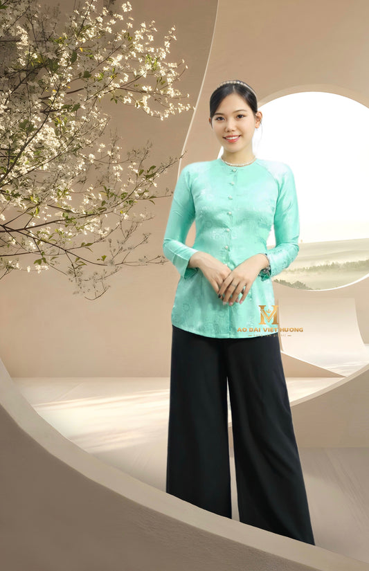 B36 - Áo Bà Ba Gấm Turquoise