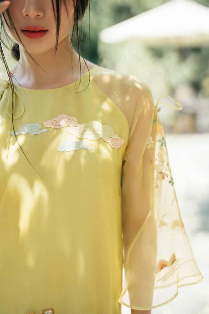 A123 - Relaxed Form Modernize Bright Yellow Set Áo Dài - kèm quần