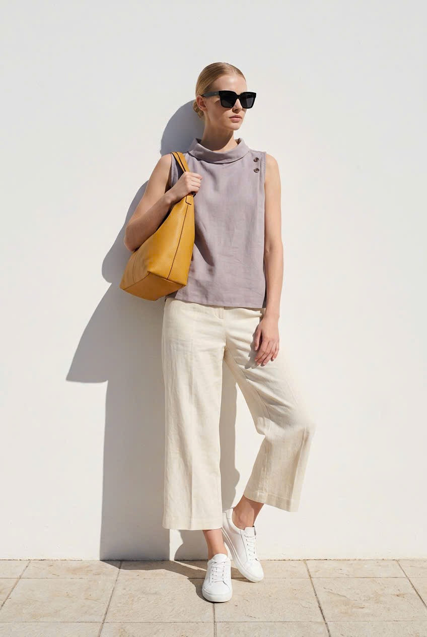 L158->163 - Áo Sát Nách Cổ Đổ Blend Linen. Final sale (no return/exchange).