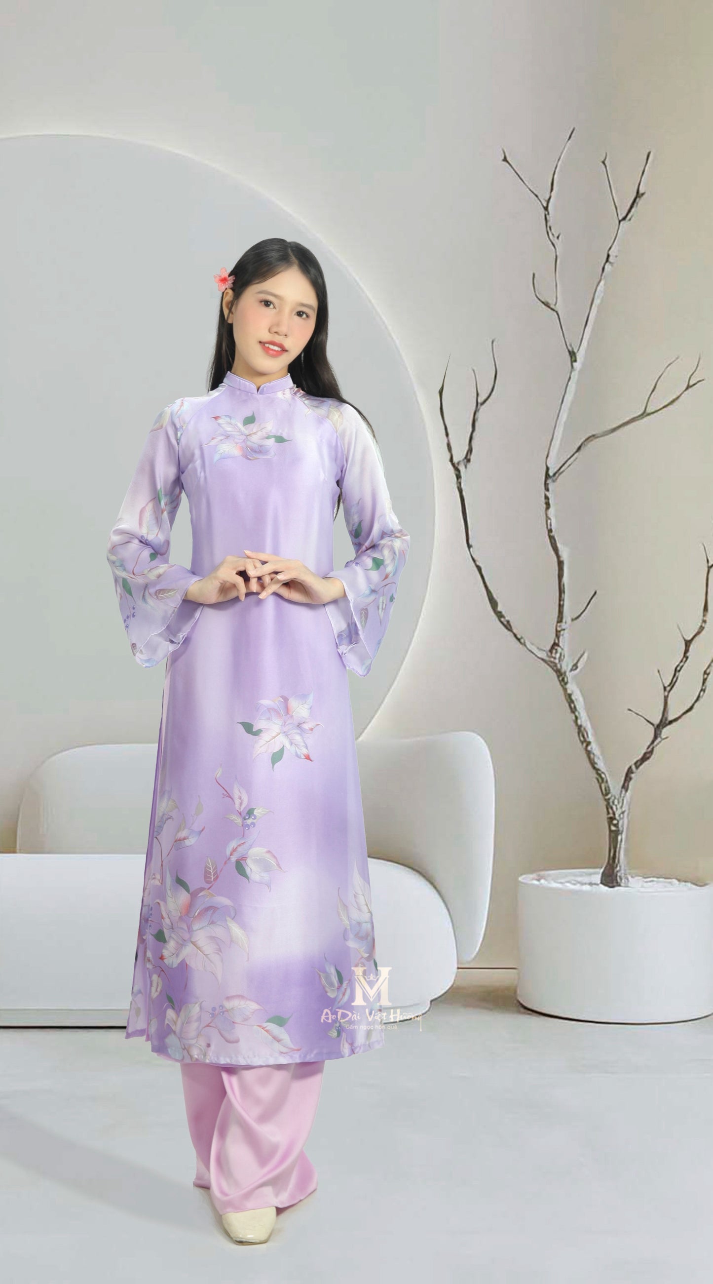 A9 - Áo Dài Khăn Dáng Suông Pastel Purple