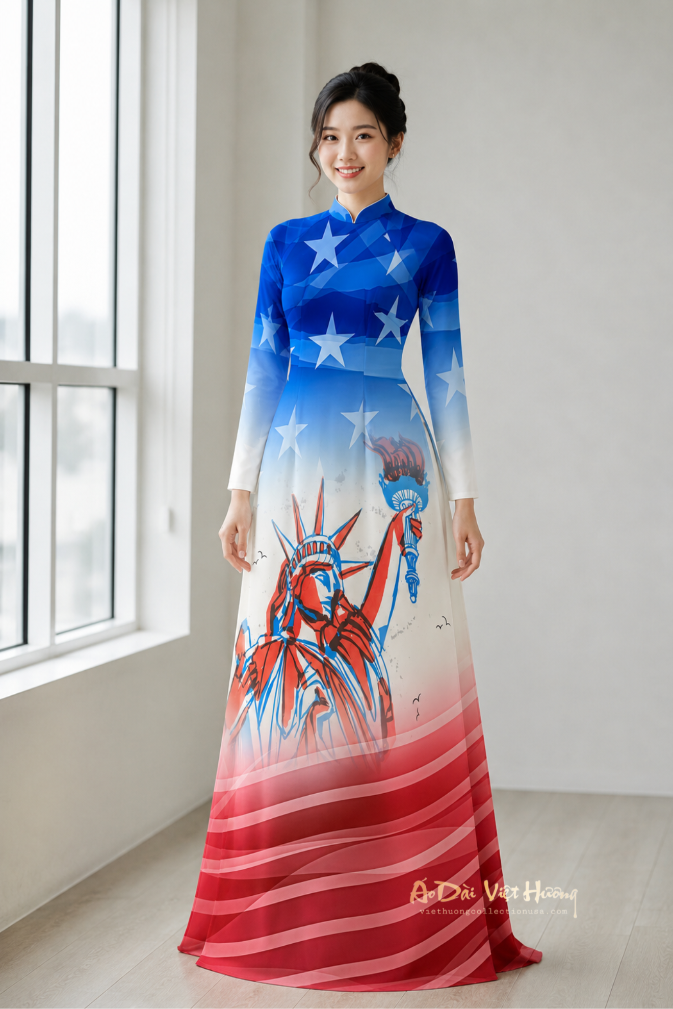 A77 - Áo Dài Chiffon 4 Tà In | Áo Only