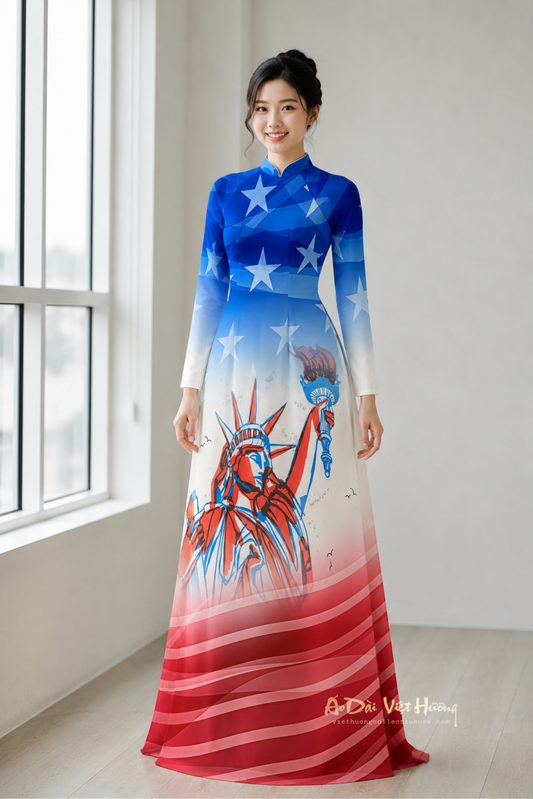 A77 - Áo Dài Chiffon 4 Tà In | Áo Only