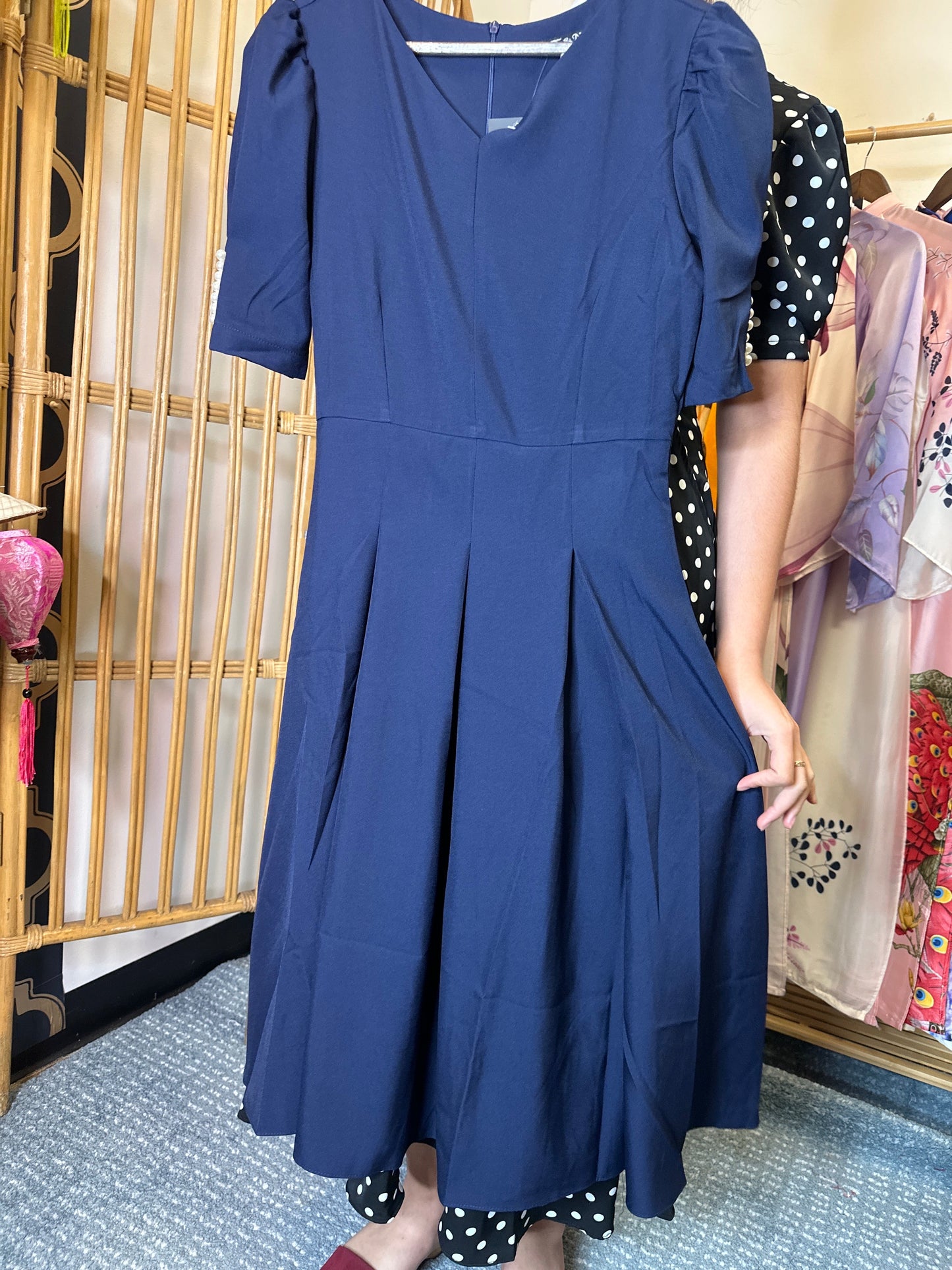 D75 - Midi Dress Solid Navy Blue