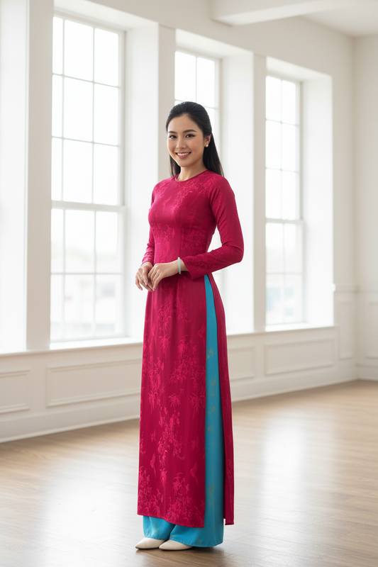 A131 - Set Áo Dài Tencel Titan Đỏ Hồng (kèm quần Tencel Titan)