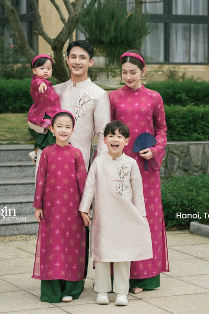 F39 - Women’s Set Áo Dài Hồng Phúc - kèm quần (Family Áo Dài)