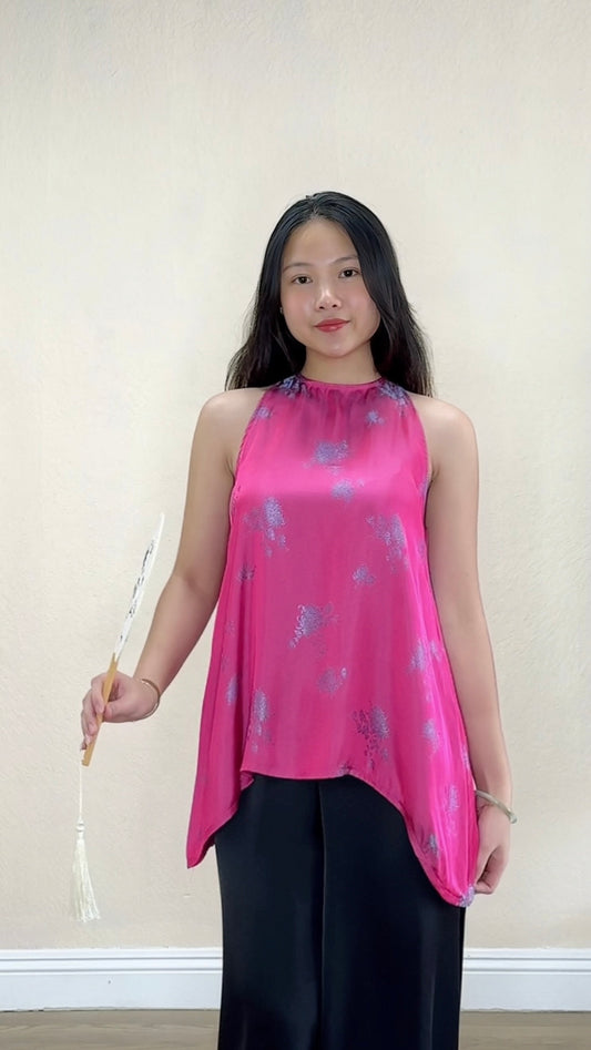 A74 - Áo Yếm Gấm Thiên Cúc Tím Hồng