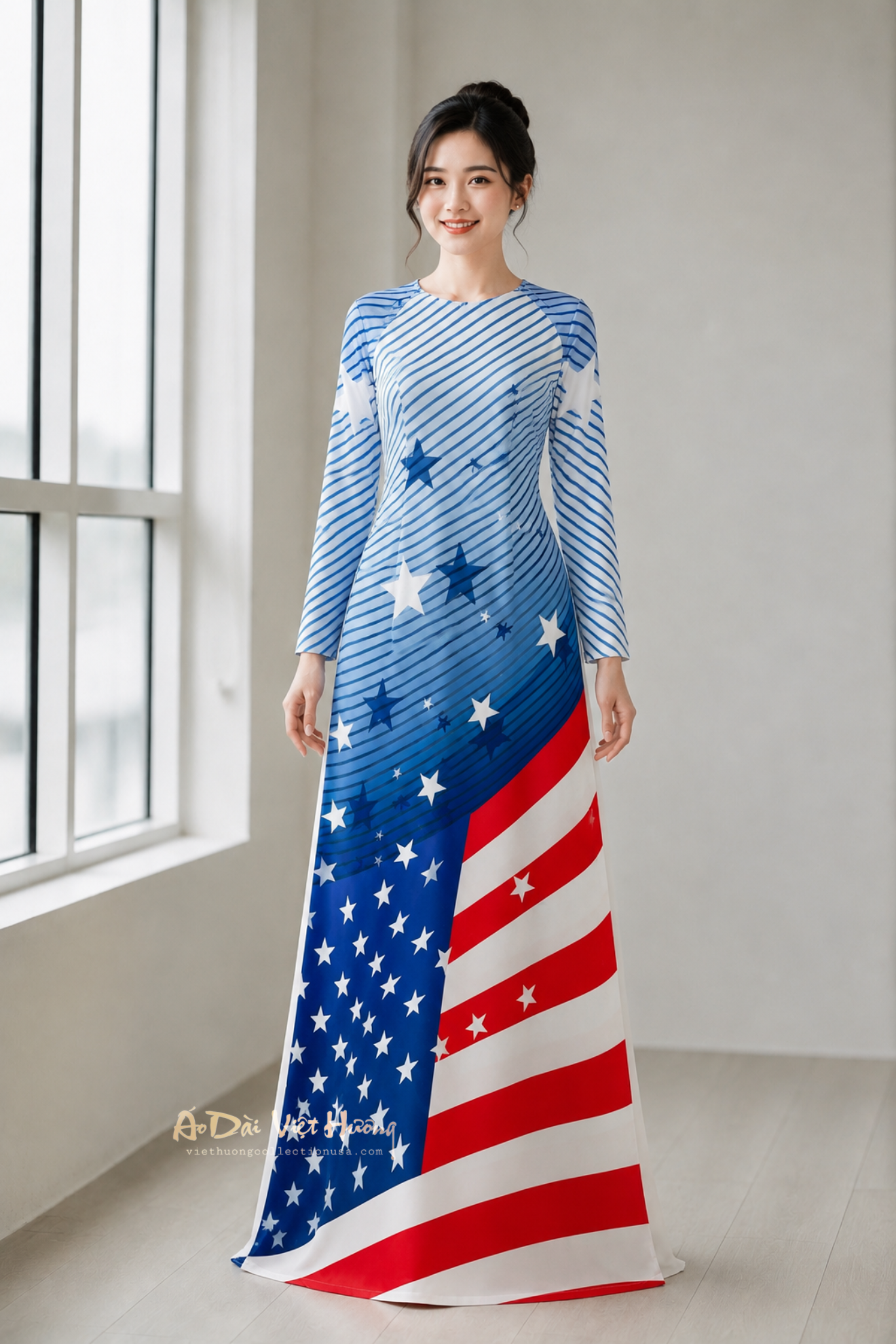 A66 - Áo Dài Chiffon 4 Tà In | Áo Only