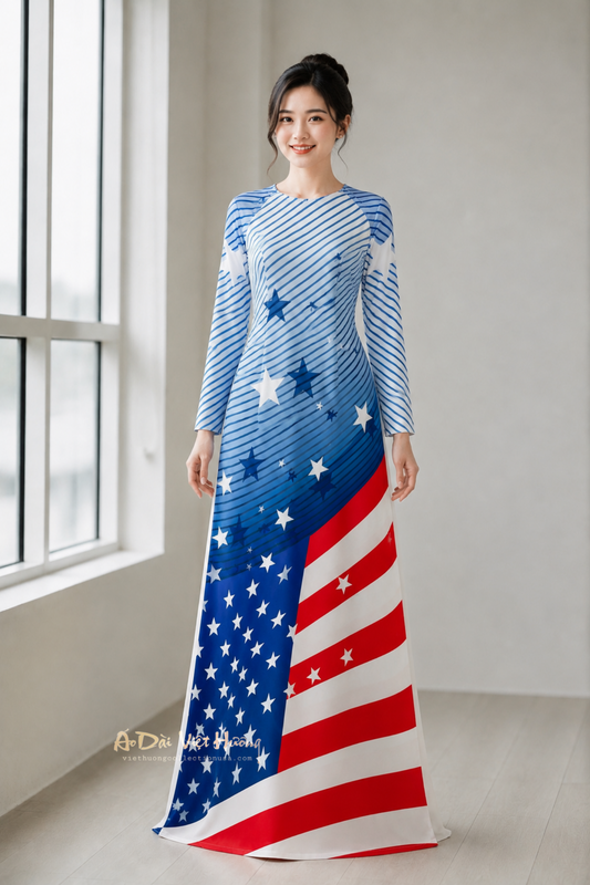 A66 - Áo Dài Chiffon 4 Tà In | Áo Only