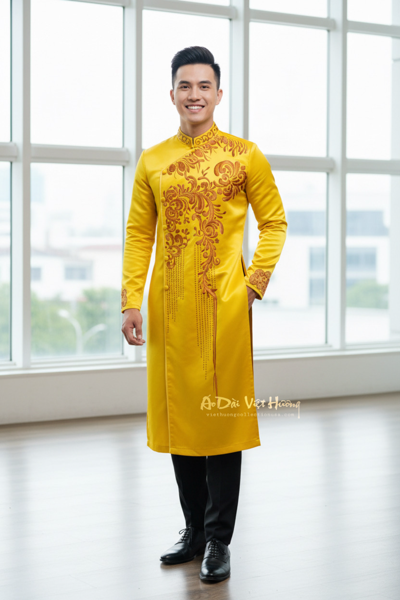 A88 - Men’s Áo Dài Gold Vẽ Tay