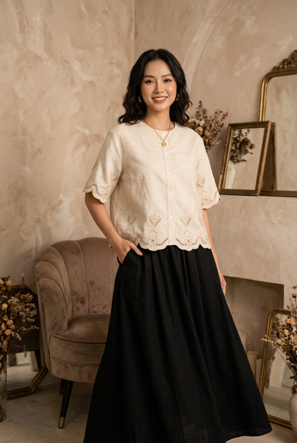 L143/L144 - Blend Linen Shirt Thêu.