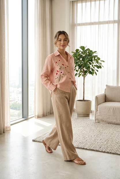 L112->120 - Áo Sơ Mi Linen Pháp Thêu Tay