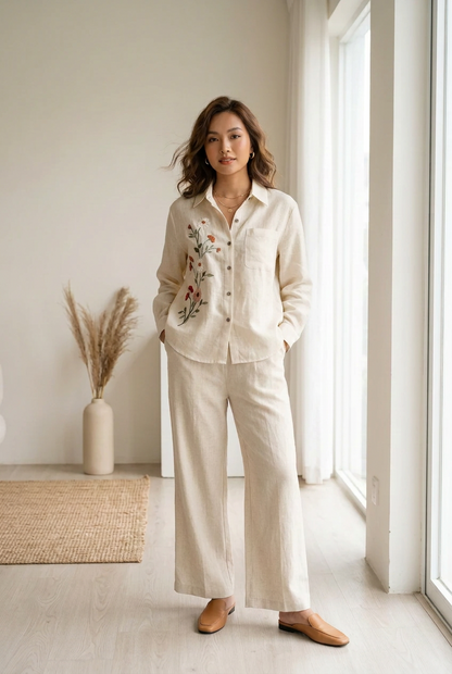 L112->120 - Áo Sơ Mi Linen Pháp Thêu Tay