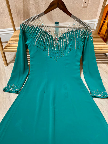 A74 - Áo Dài Chiffon 4 Tà Design Xanh Lý