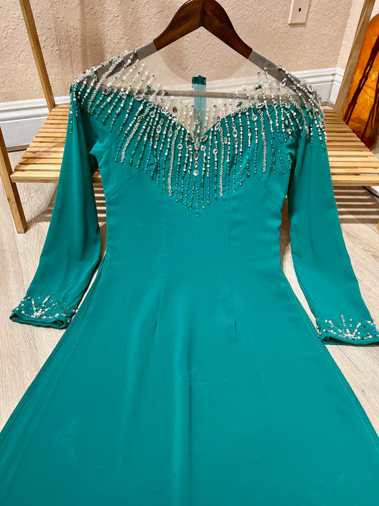 A74 - Áo Dài Chiffon 4 Tà Design Xanh Lý