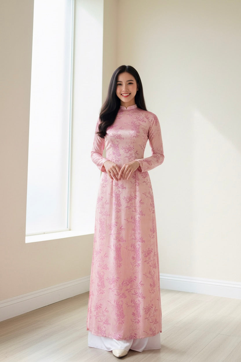 A20 - Áo Dài Lụa Lá Trúc (cổ 2cm)