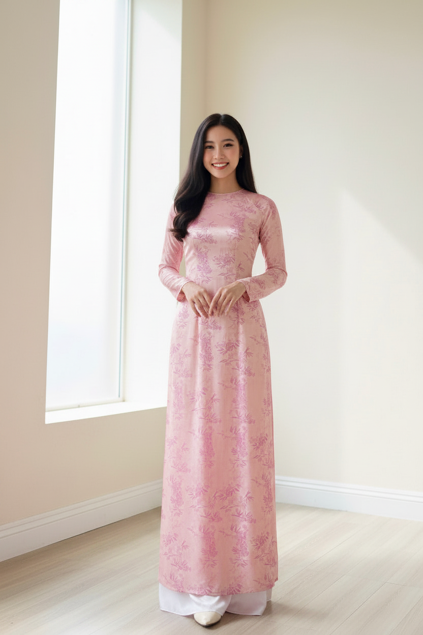 A19 - Áo Dài lụa Lá Trúc (cổ tròn)