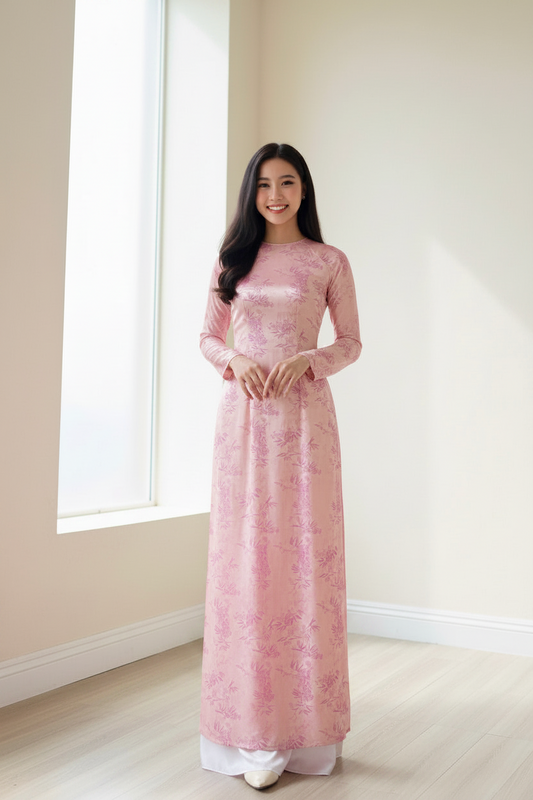 A19 - Áo Dài lụa Lá Trúc (cổ tròn)
