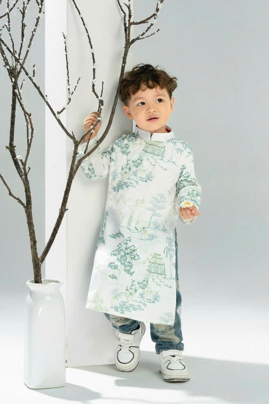 F16 - Boy Áo Dài White Embroidery Pattern