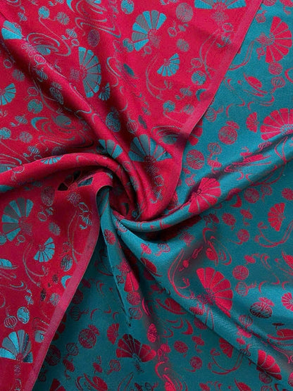 115 - Red/Blue Teal Thái Tuấn Phố Cổ Silk Áo Dài (Áo Dài Gấm Thái Tuấn Phố Cổ Đỏ/Xanh Cổ Vịt)