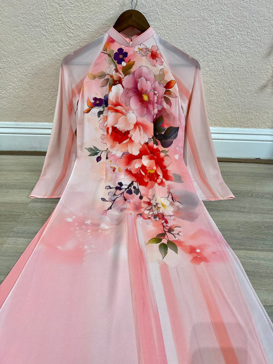 A65 - Áo Dài Chiffon 4 Tà Light Pink