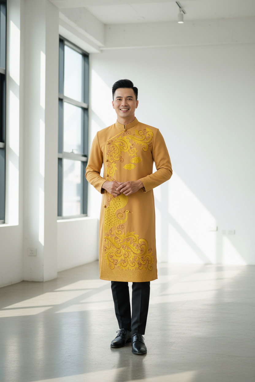 A82 - Men’s Áo Dài Vẽ Tay Gold